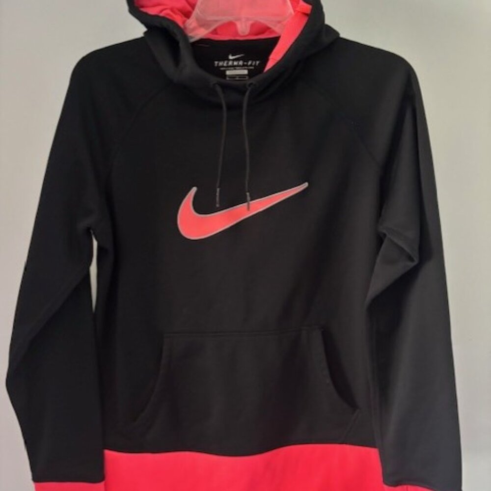 Nike Therma Fit M Womens Black Hot Pink Hoodie Activewear Bright Long Sleeve